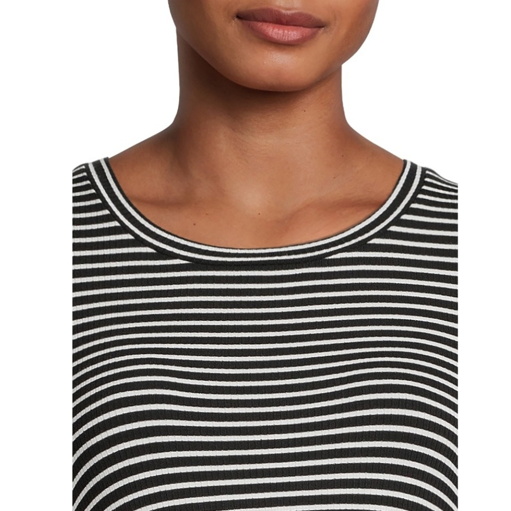 Destination Maternity Short Sleeve Side Ruched Ribbed Bodycon Dress | Stripe - Picture 8 of 11